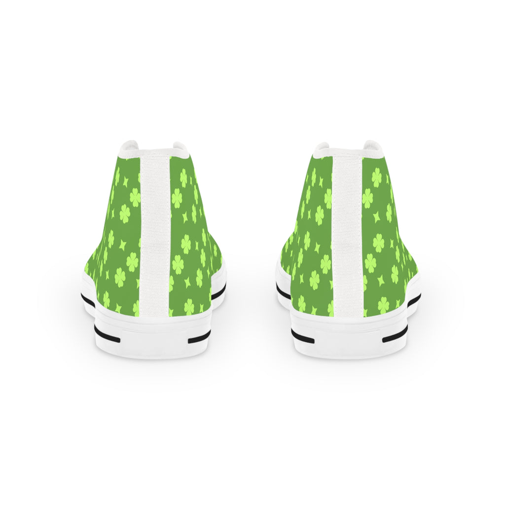 Men's High Top Sneakers Lime Green Lucky Stars On White Bottoms