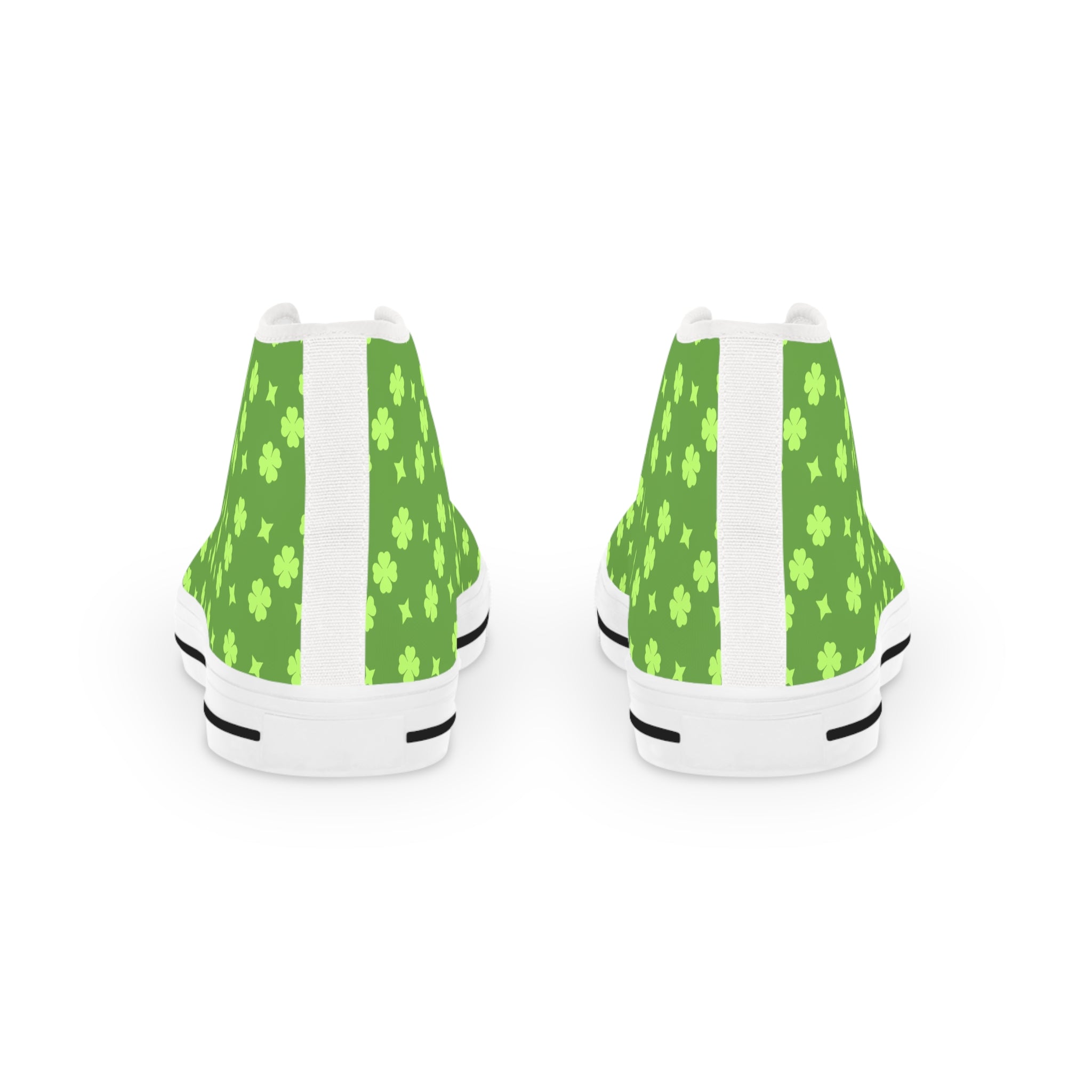 Men's High Top Sneakers Lime Green Lucky Stars On White Bottoms