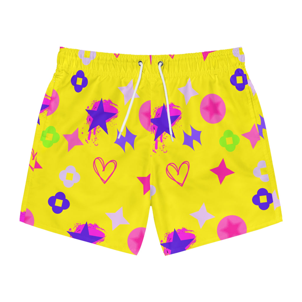 Swim Trunks — Orange Stars & Hearts All-Over Print