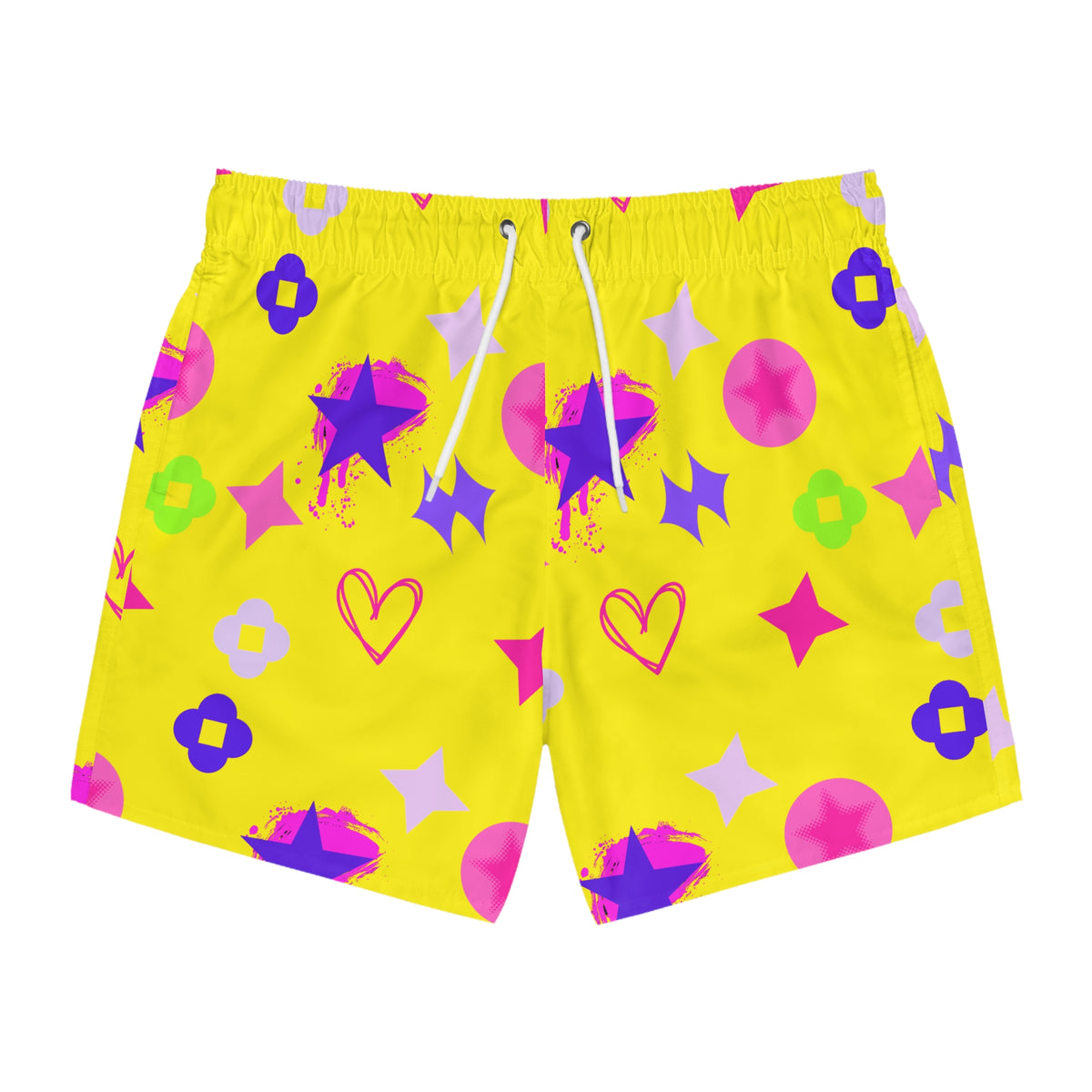 Swim Trunks — Orange Stars & Hearts All-Over Print