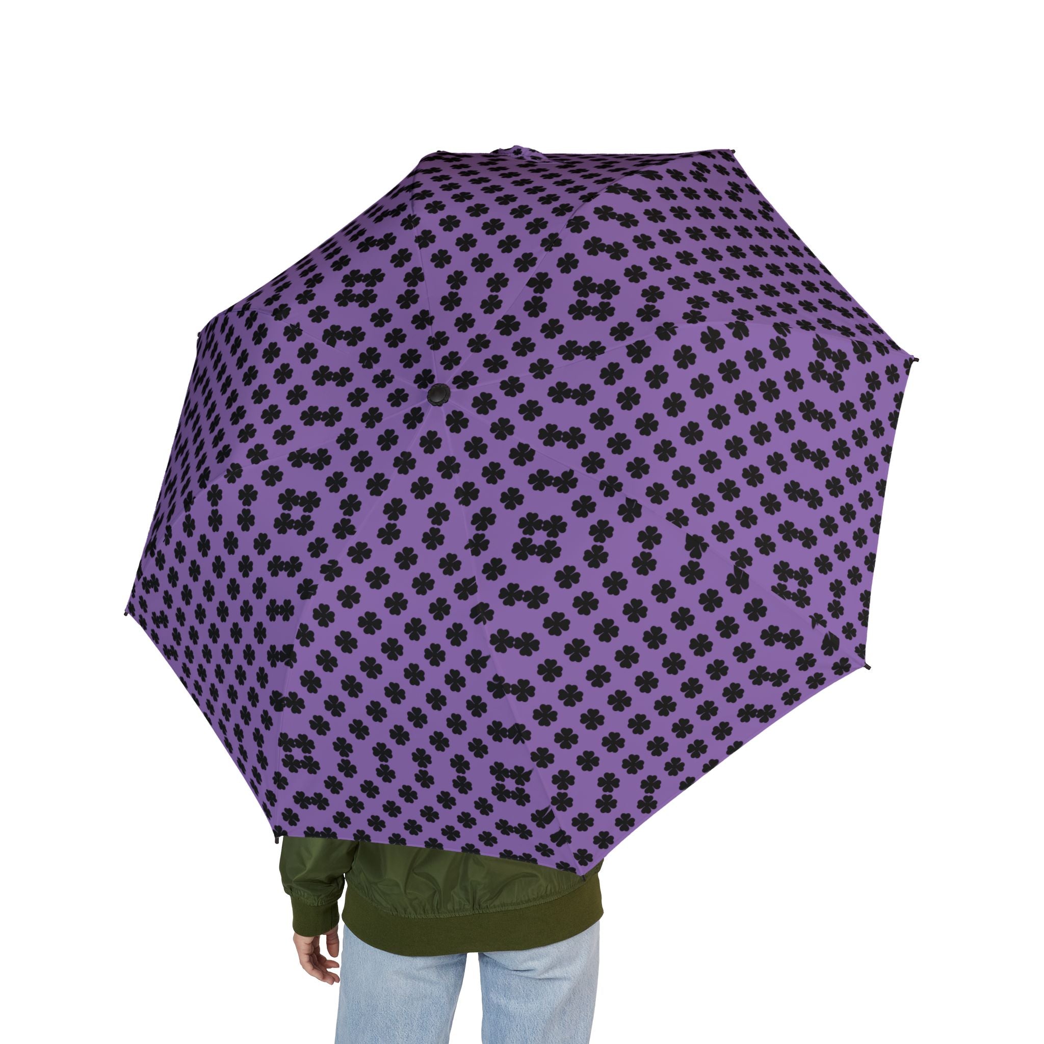 Foldable Umbrella — Purple Plaid Dot Pattern, Compact Travel Umbrella
