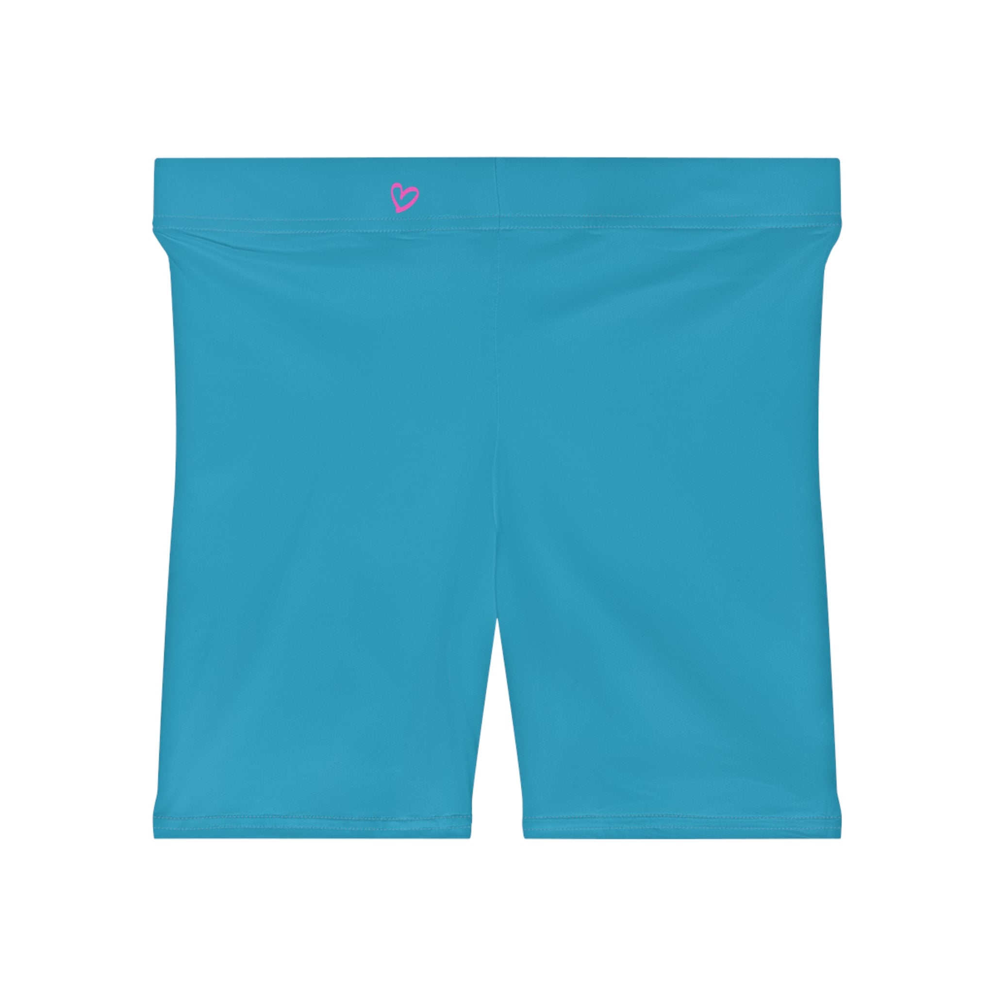 Women's White Shorts with Pink Kiss Logo — Stretchy Athleisure Cycling Shorts Lite Blue