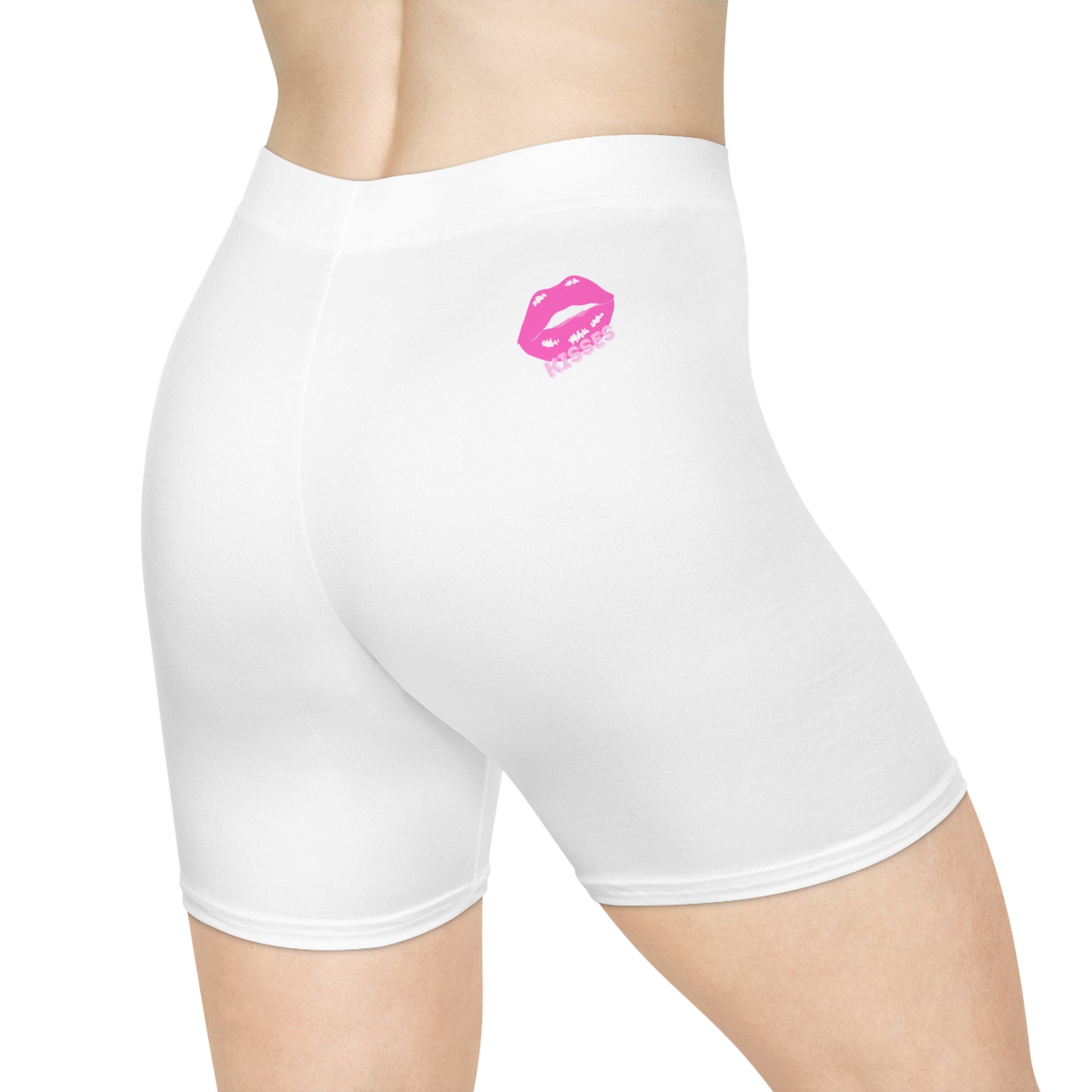 Women's Biker Shorts with Pink Kiss Logo — Stretchy Athleisure Cycling Shorts