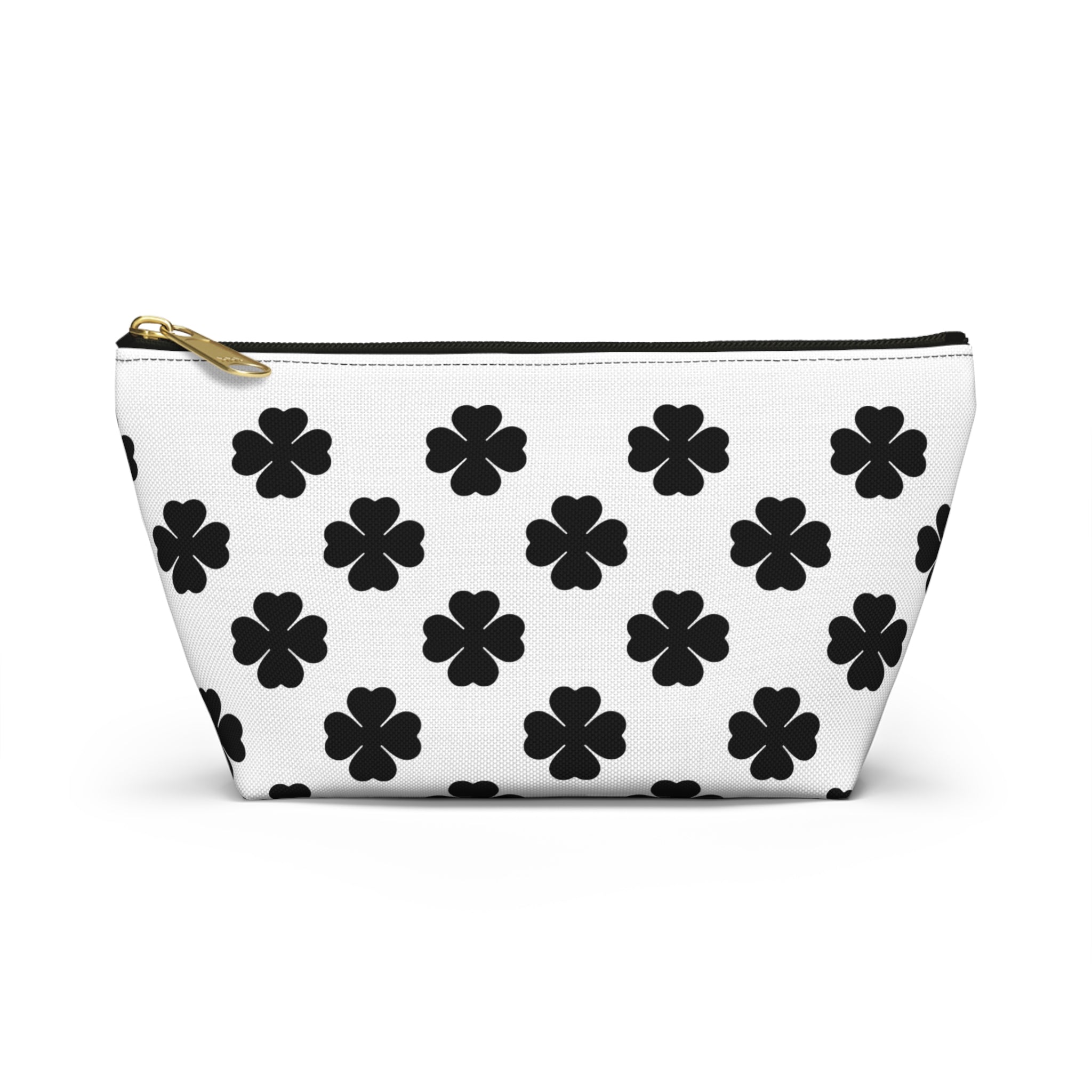Black Clover Pattern Accessory Pouch — T‑Bottom Makeup & Travel Organizer