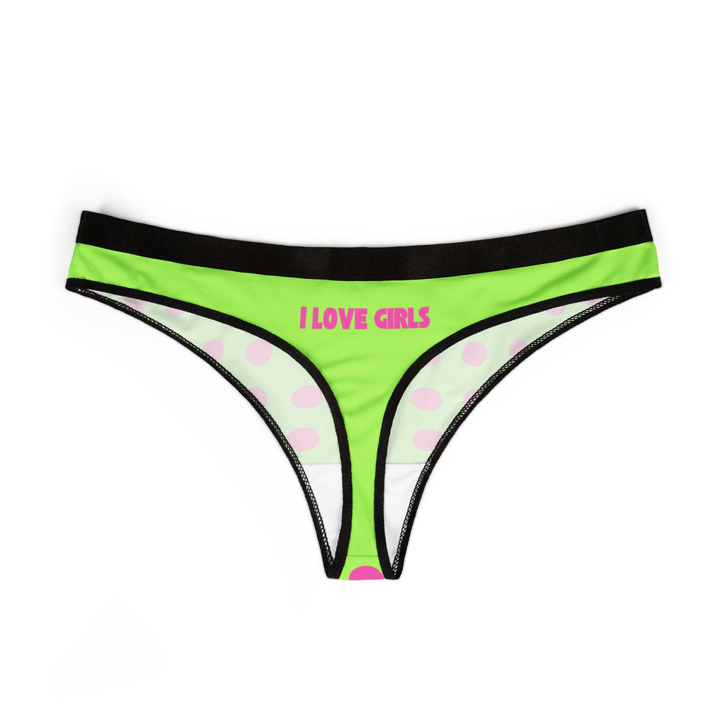 Neon Lime Green "I Love Girls" Thong - Women’s Cheeky Lingerie