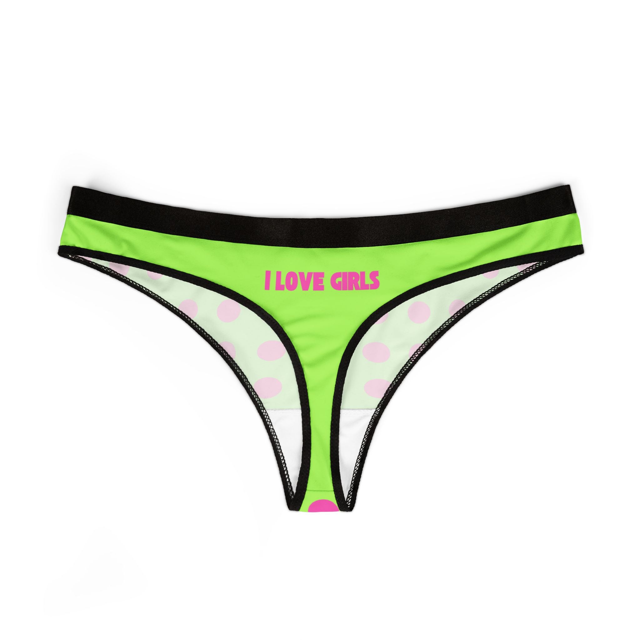 Neon Lime Green "I Love Girls" Thong - Women’s Cheeky Lingerie
