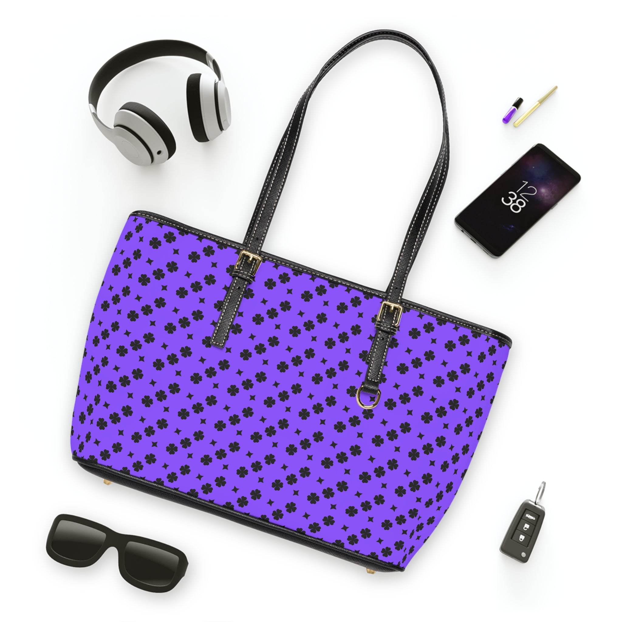Purple Patterned Leather Shoulder Bag