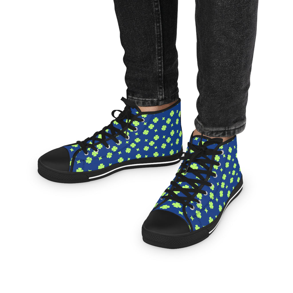 Men's High Top Sneakers Lime Green Lucky Stars On Top Blue Bottoms