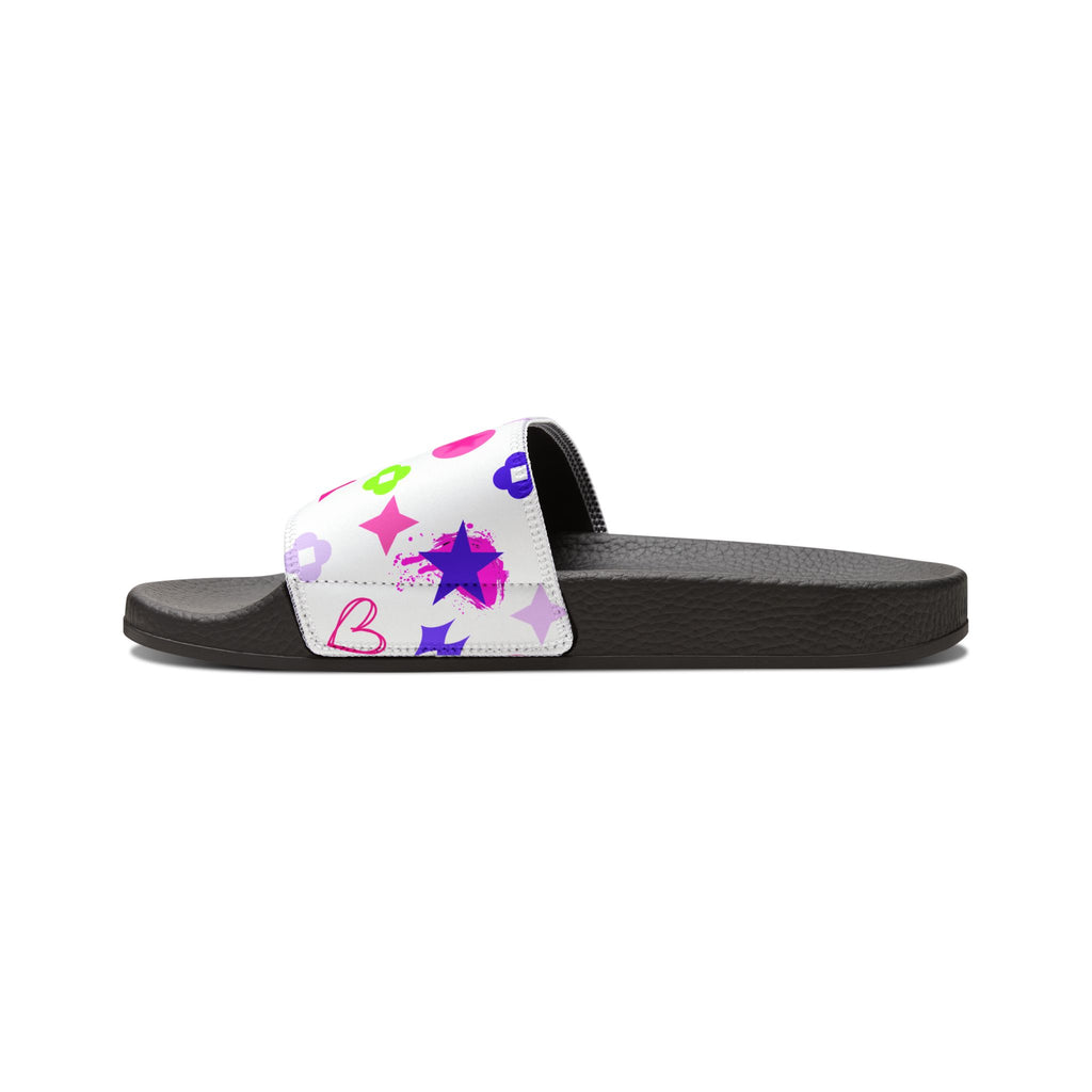 Women Slide Sandals —   Removable- White Striped Strap Slides