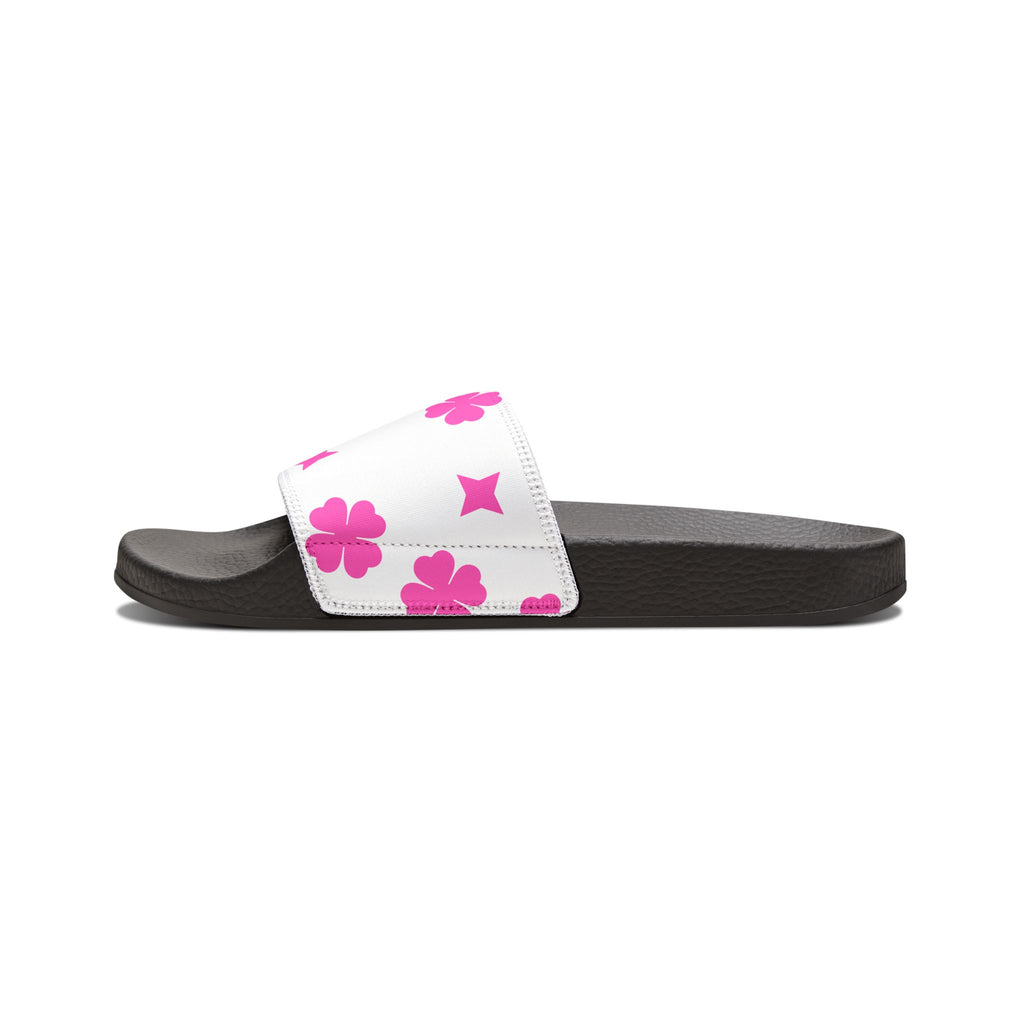 Women Slide Sandals — Pink Stars Removable- White Striped Strap Slides