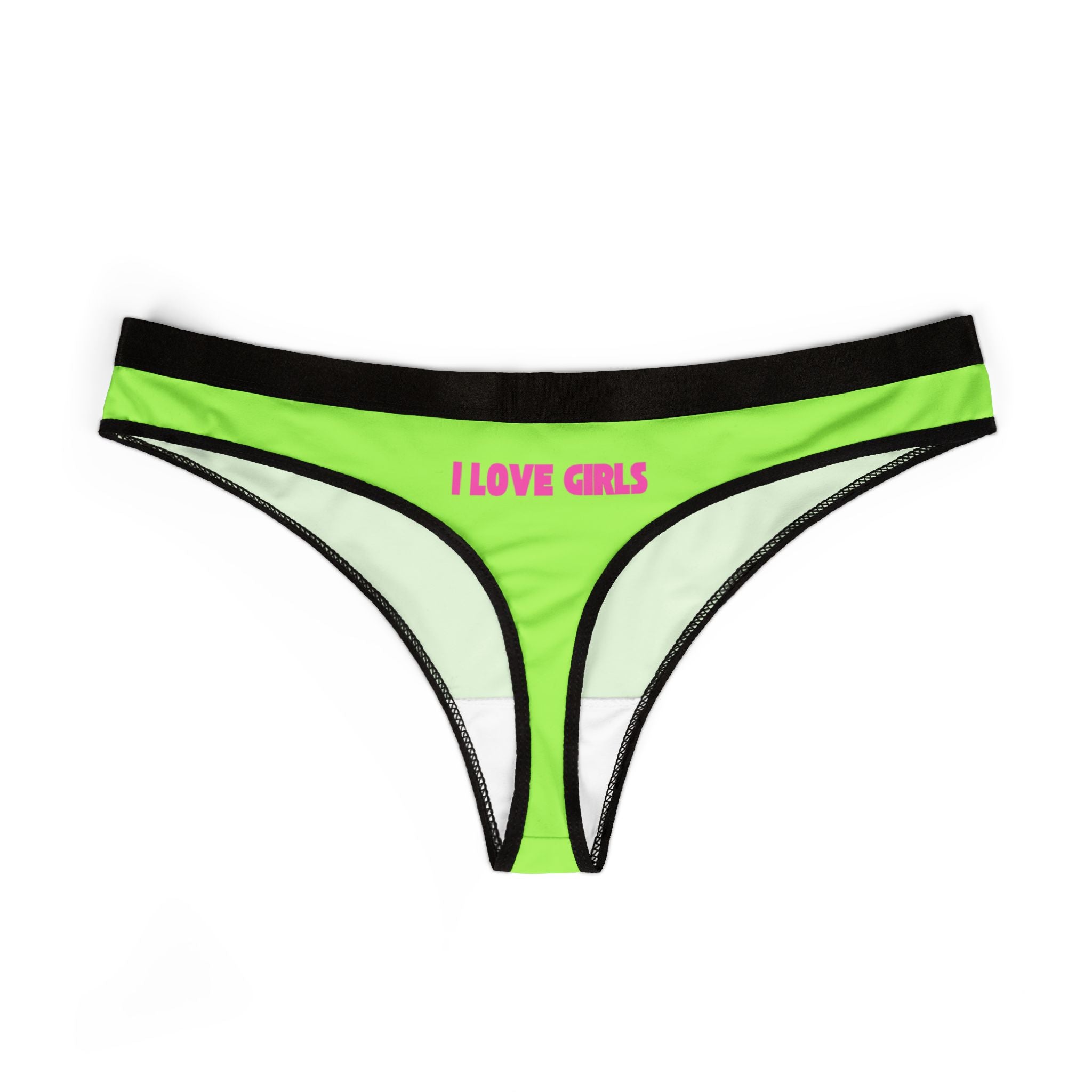 Neon Lime Green "I Love Girls" Thong - Women’s Cheeky Lingerie