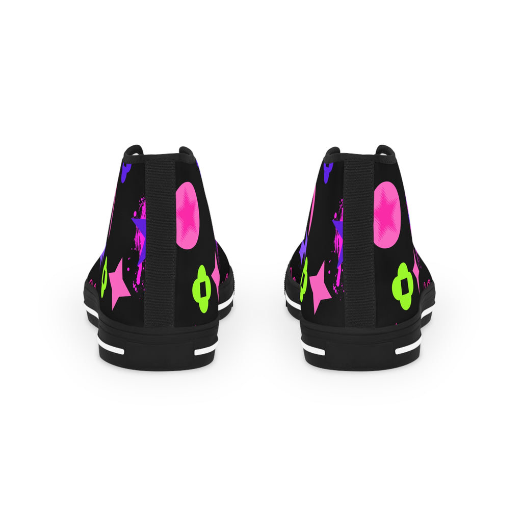 High Top Sneakers — Neon Star & Skull Pattern Black limited