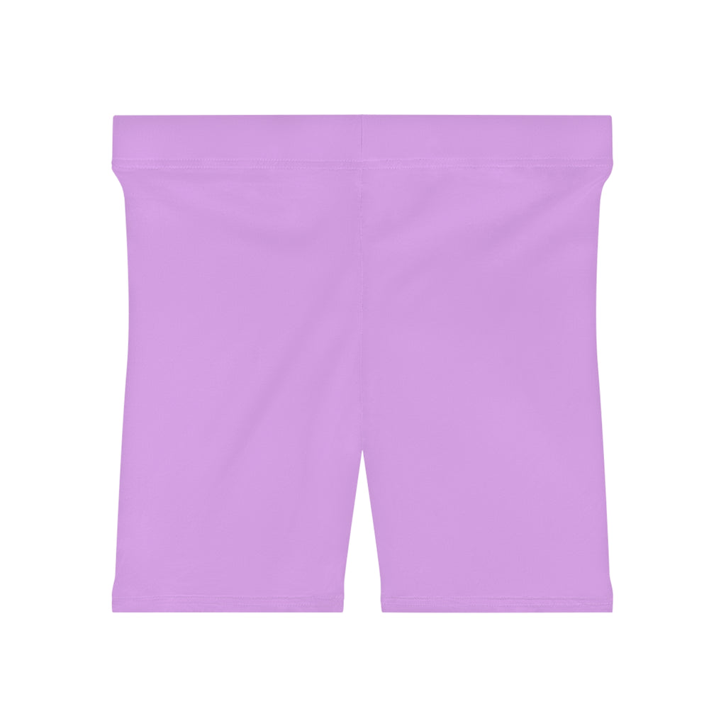 Women's White Shorts with Pink Kiss Logo — Stretchy Athleisure Cycling Shorts Lite Purple