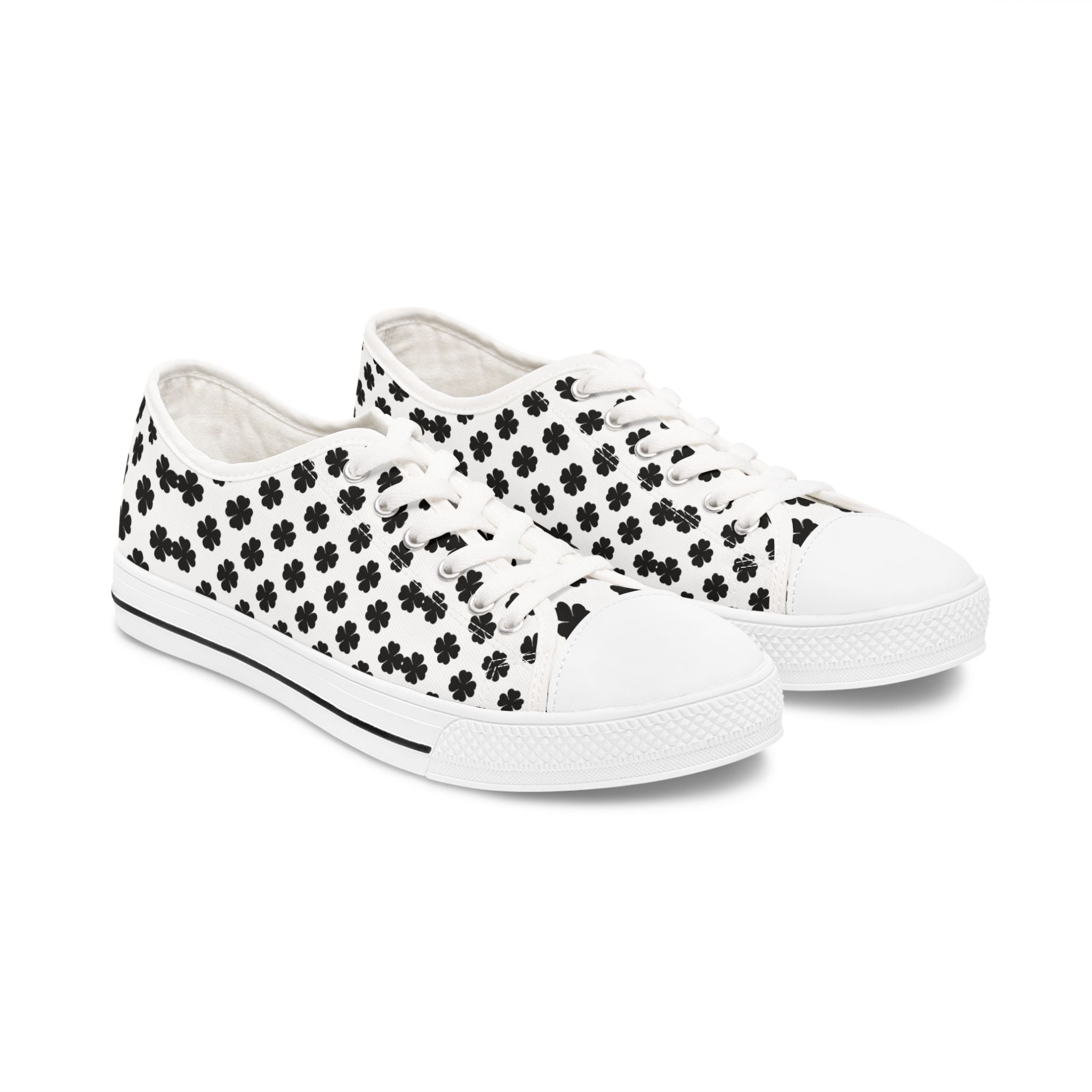Women's Low Top Sneakers — Black Clover Pattern Casual Canvas Shoes
