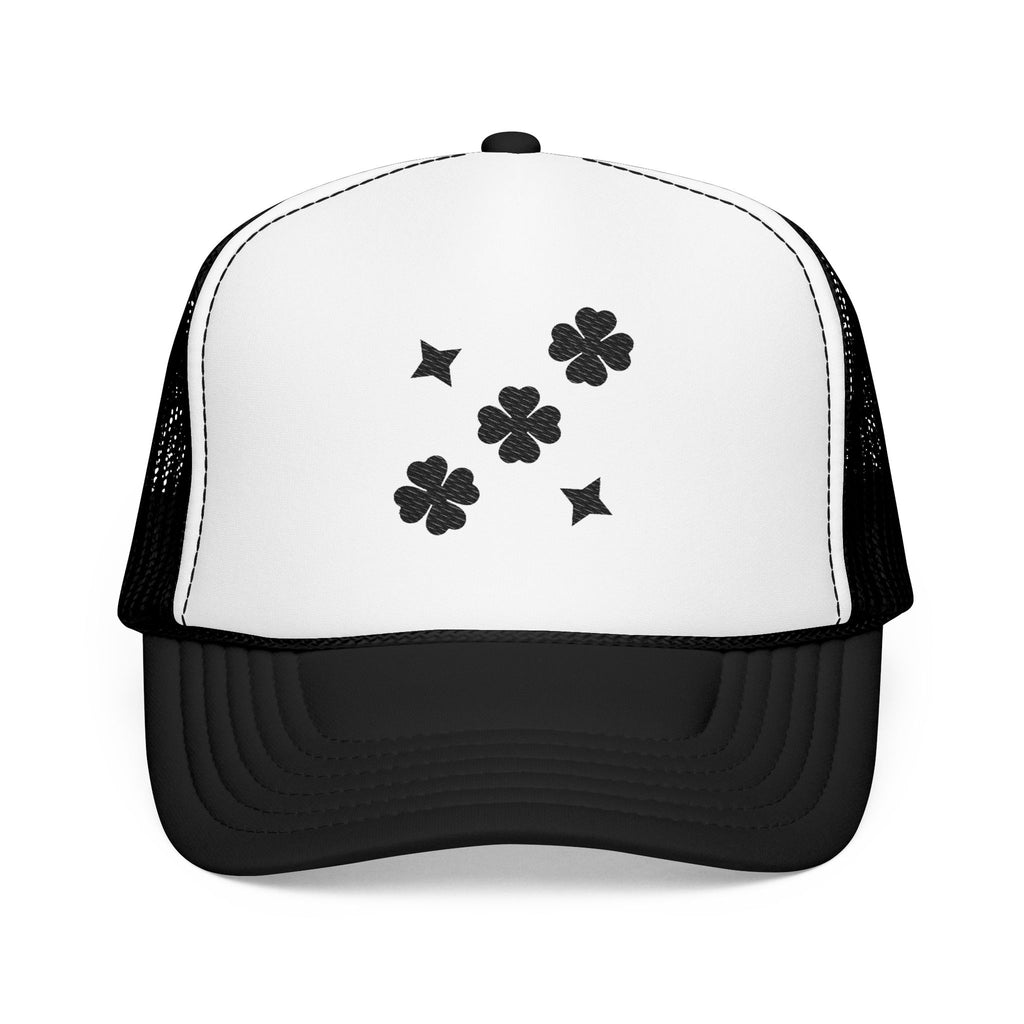 Embroidered Black Clover Lucky On White Hat