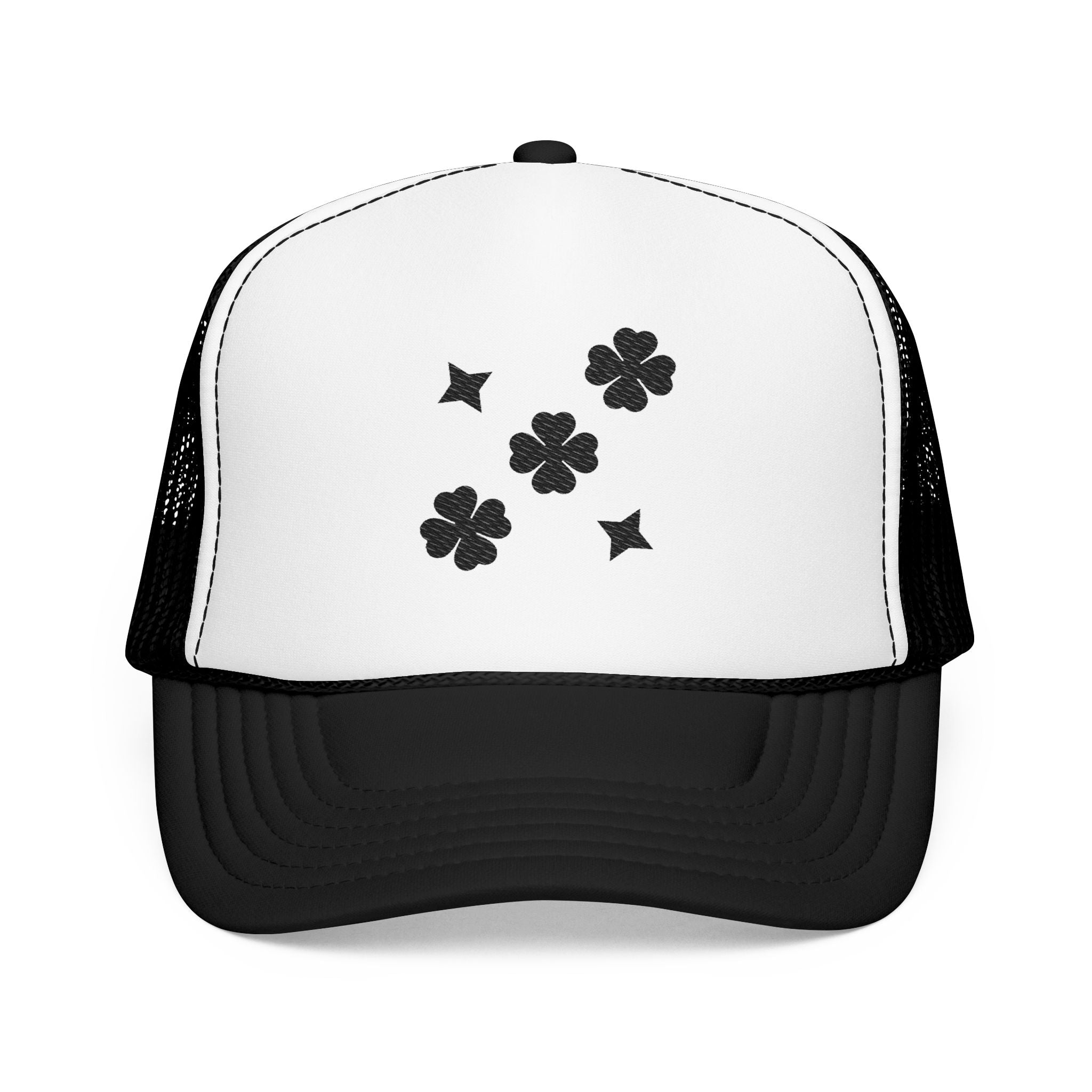 Embroidered Black Clover Lucky On White Hat