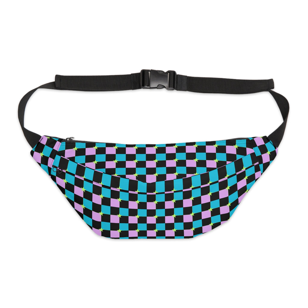 Checkered Large Fanny Pack - Baby Blue-Pink