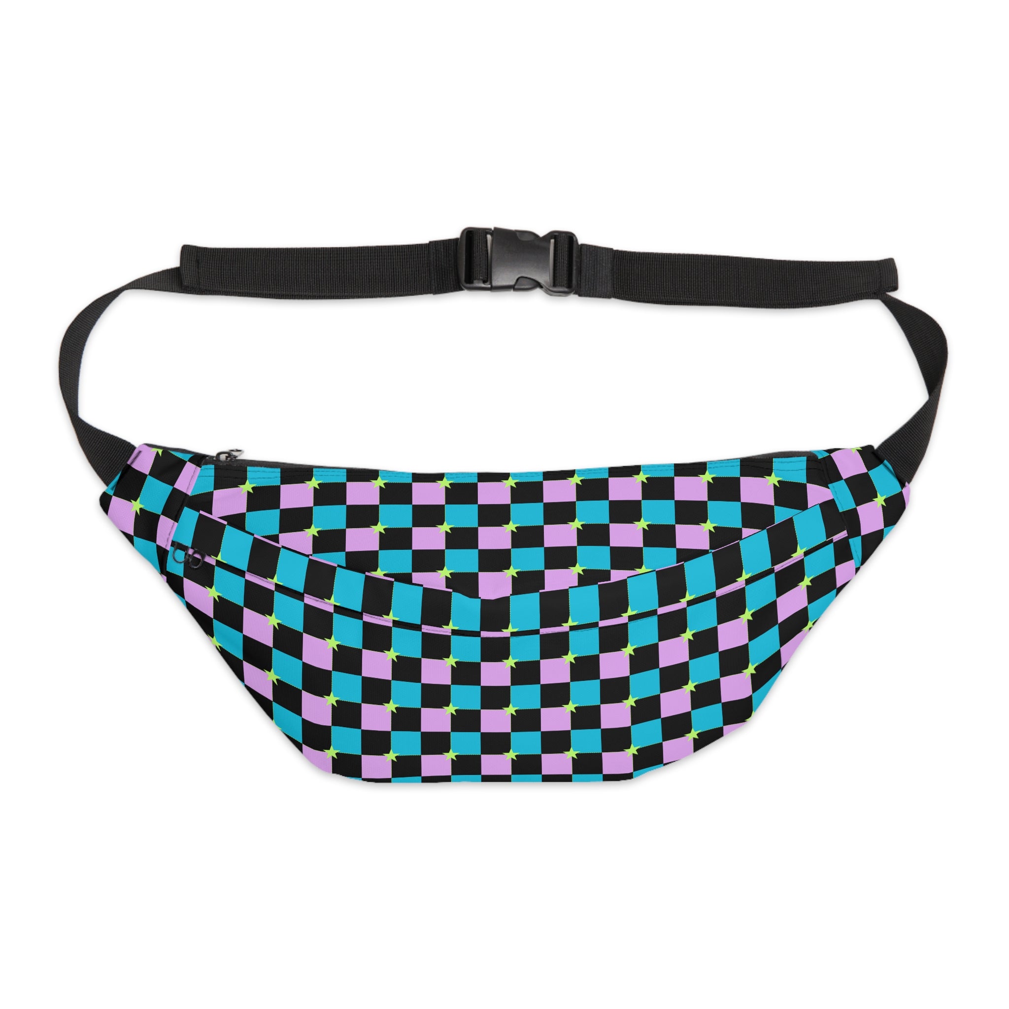 Checkered Large Fanny Pack - Baby Blue-Pink