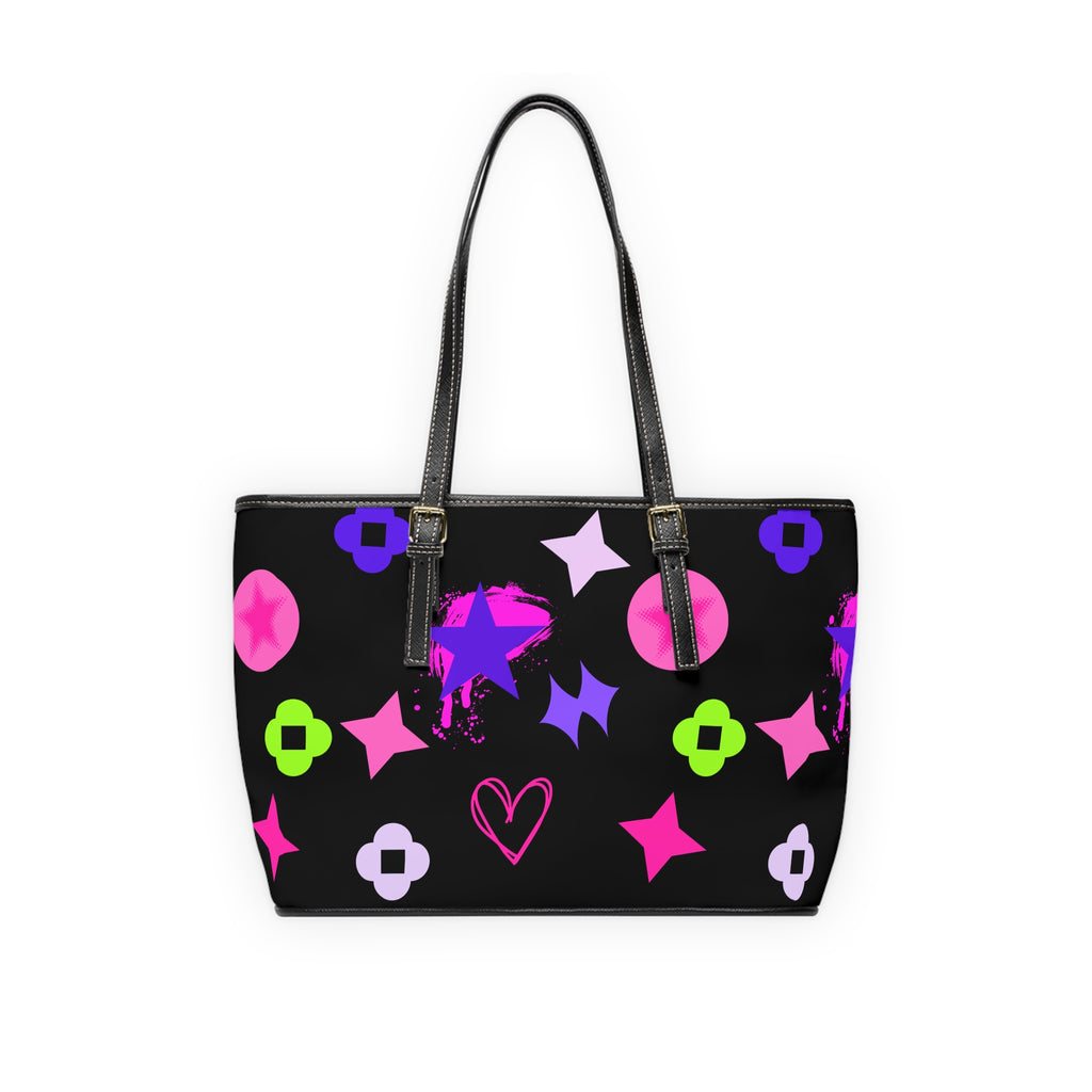 Leather Shoulder Star Bag Colorful Star Black