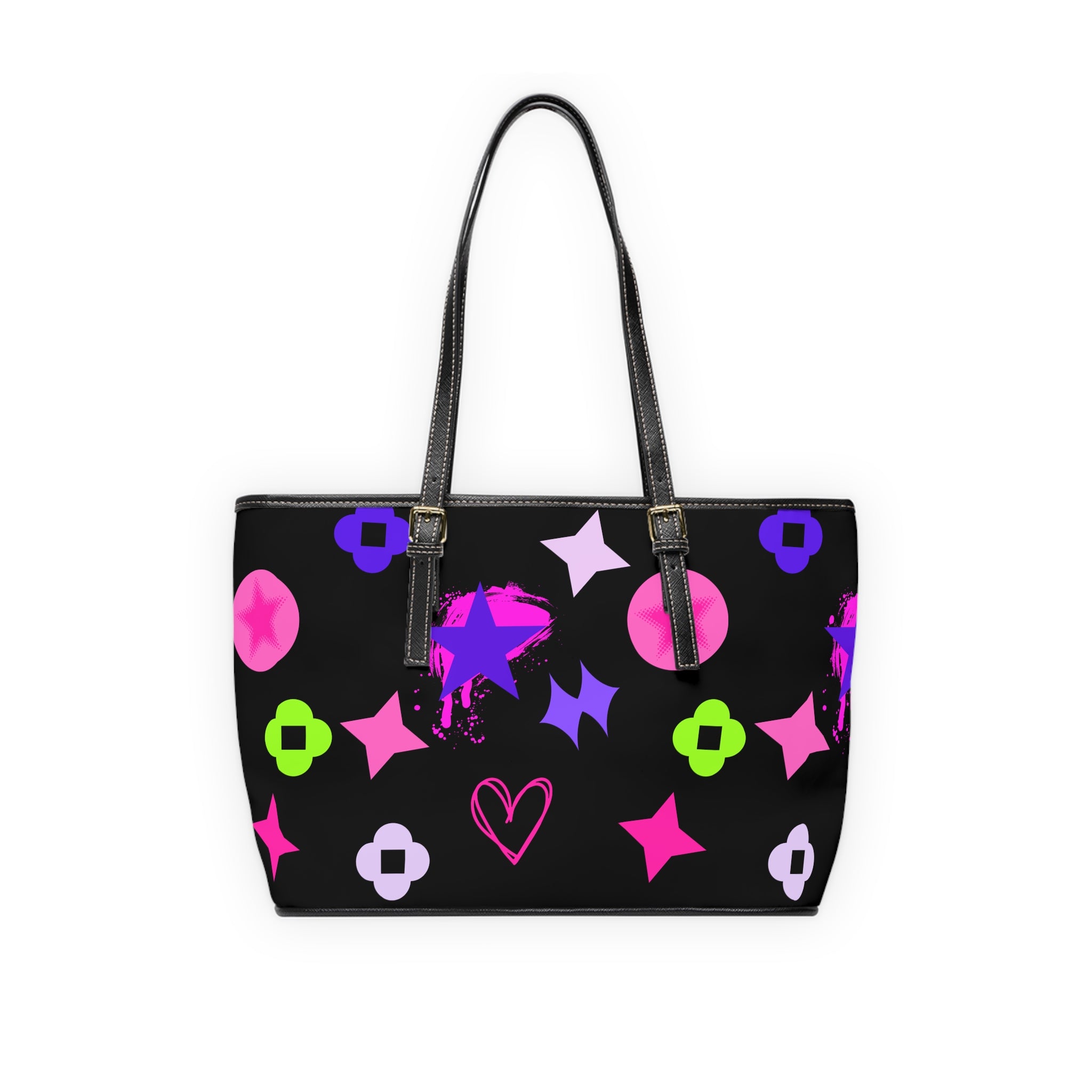 Leather Shoulder Star Bag Colorful Star Black