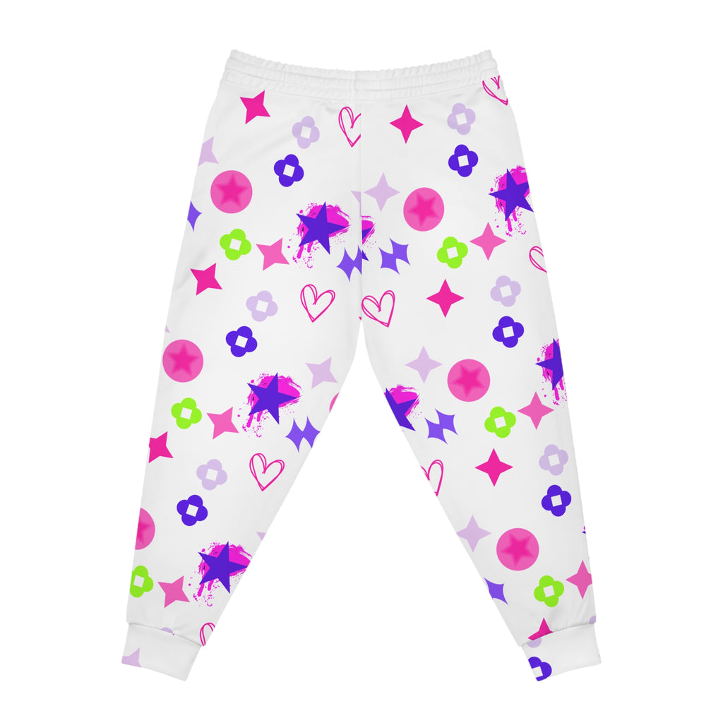 Playful Pastel Stars Athletic Joggers — Cute Heart & Flower All-Over Print