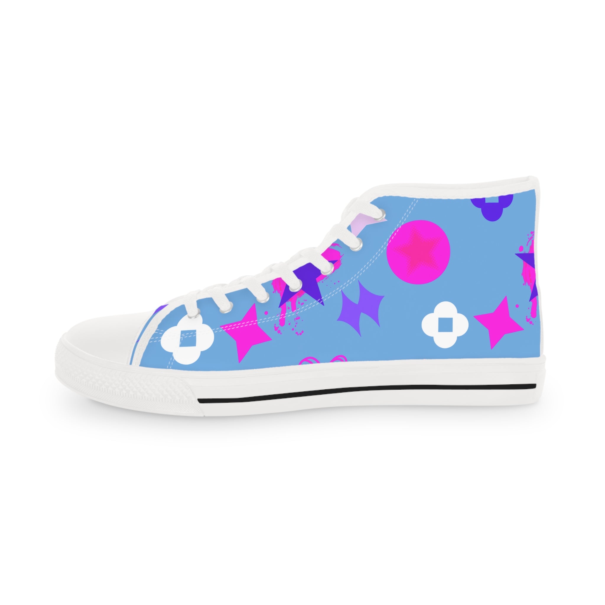 Men's High Top Sneakers Stars On Lite Blue Bottoms