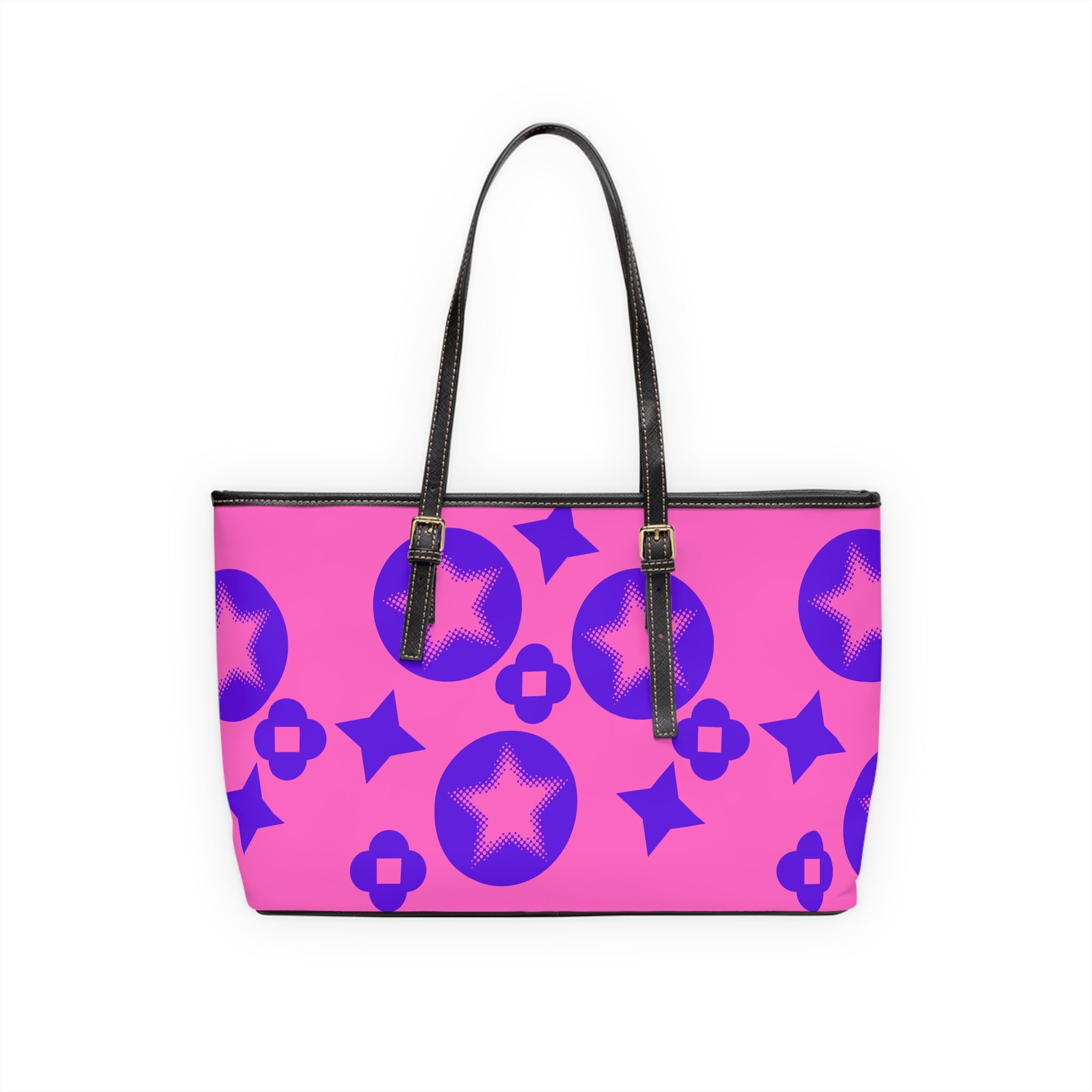 Vibrant Pink Leather Shoulder Bag with Stars