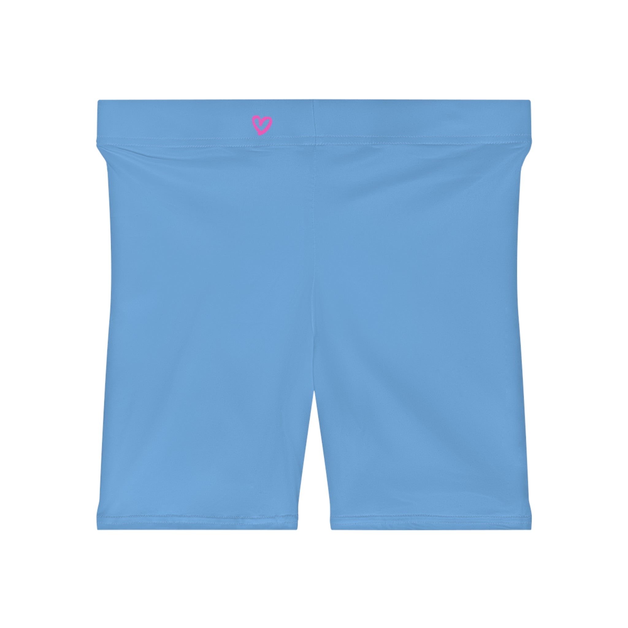 Women's Light Blue Shorts with Pink Kiss Logo — Stretchy Athleisure Cycling Shorts Pink