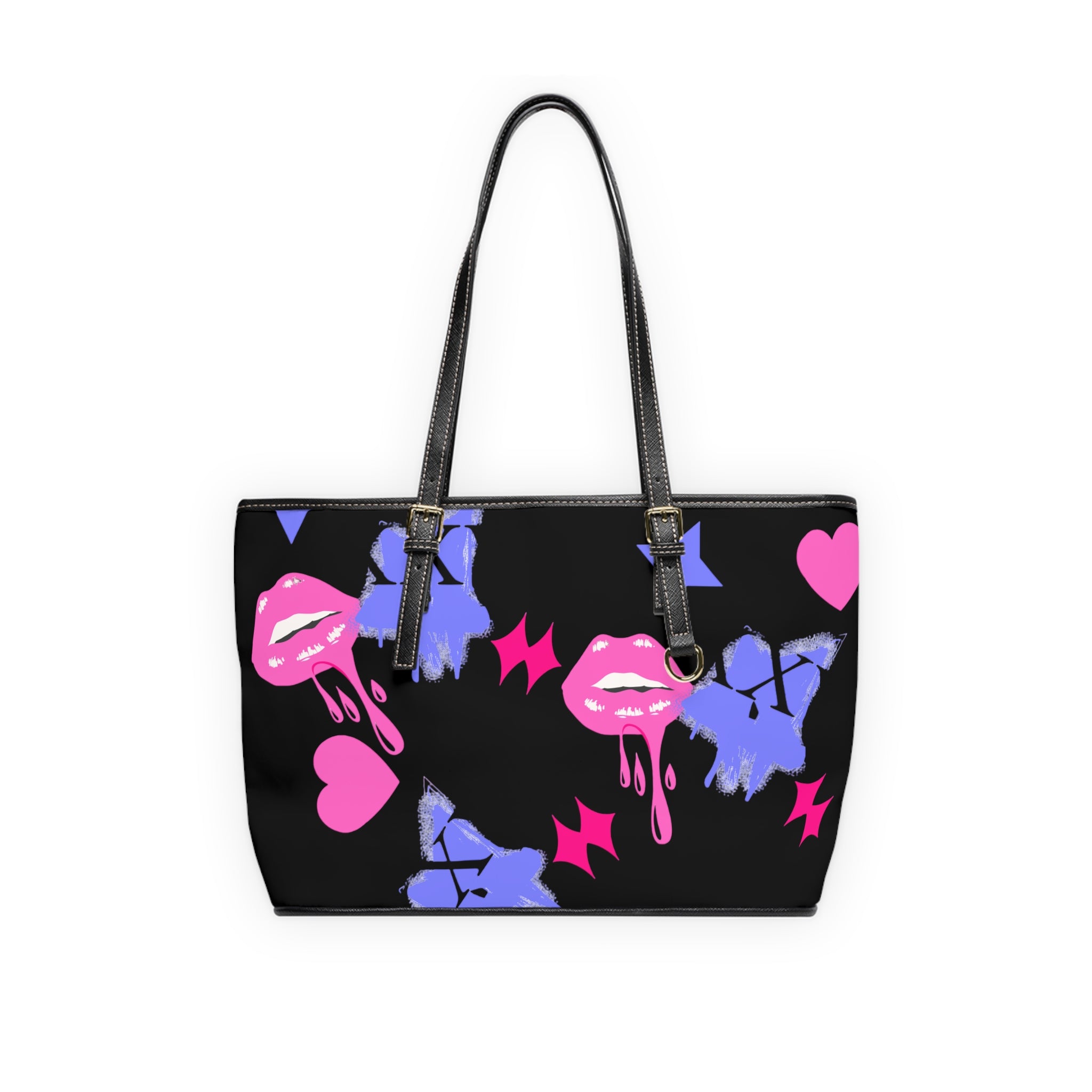 Black and Pink Lips Trendy Leather Shoulder Bag
