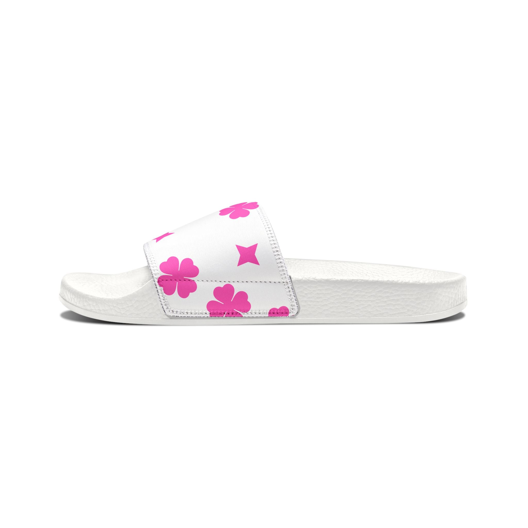 Women Slide Sandals — Pink Stars Removable- White Striped Strap Slides