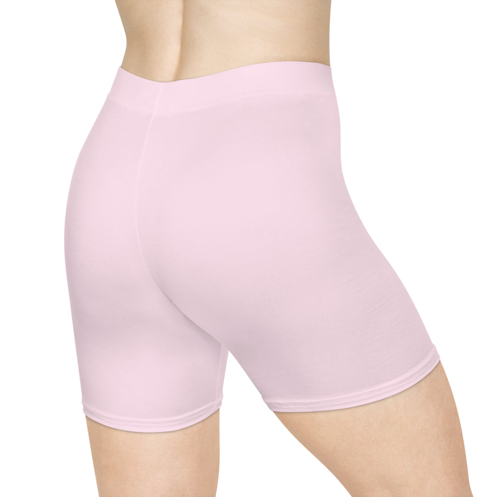 Women's Light Pink Shorts with Pink Kiss Logo — Stretchy Athleisure Cycling Shorts Pink