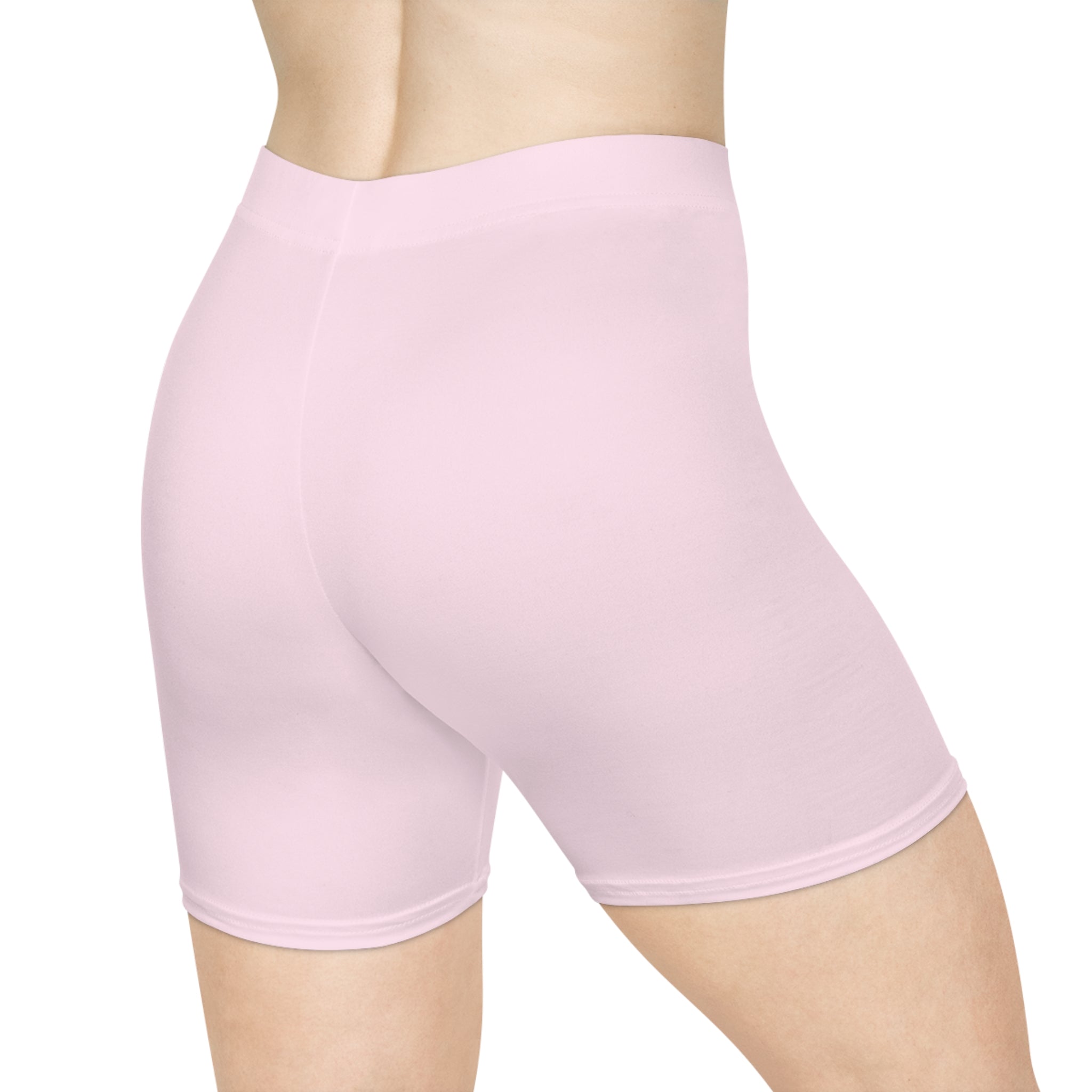 Women's Light Pink Shorts with Pink Kiss Logo — Stretchy Athleisure Cycling Shorts Pink