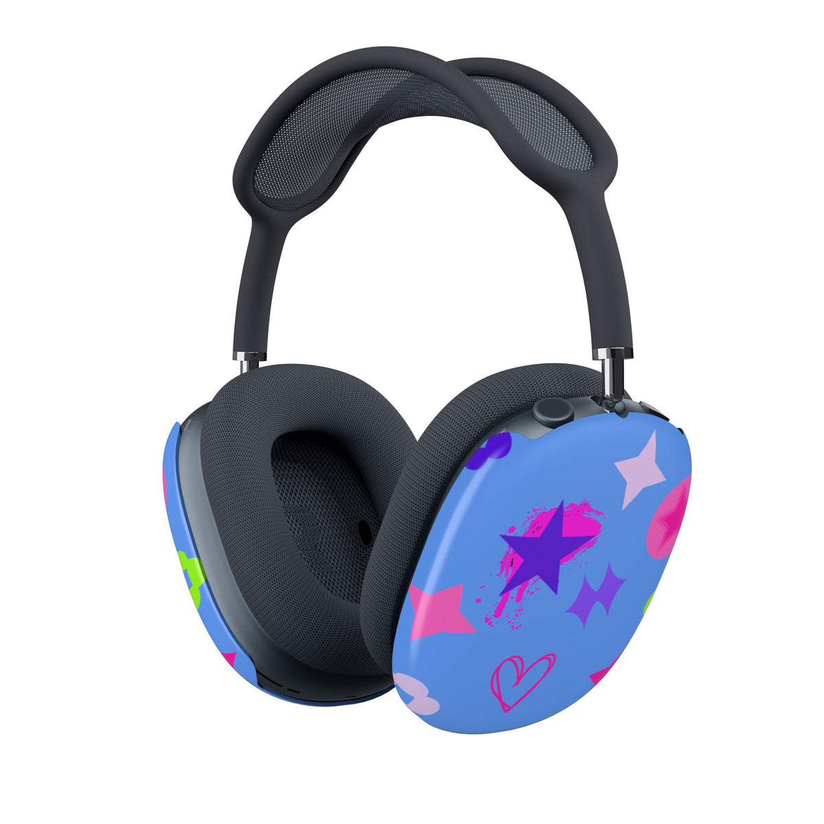 AirPods Max Shell Case — Neon Stars & Hearts Protective Lite Blue Cover