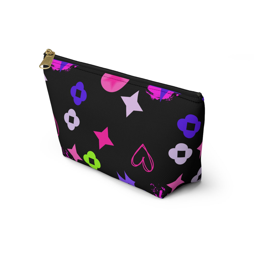 Star & Pink Accessory Pouch — Black Makeup Bag