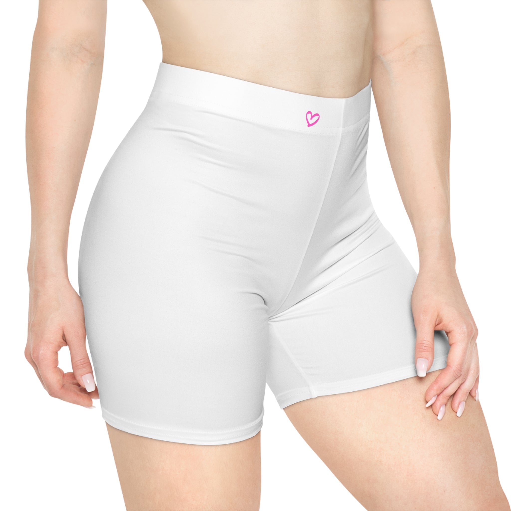Women's White Shorts with Pink Kiss Logo — Stretchy Athleisure Cycling Shorts