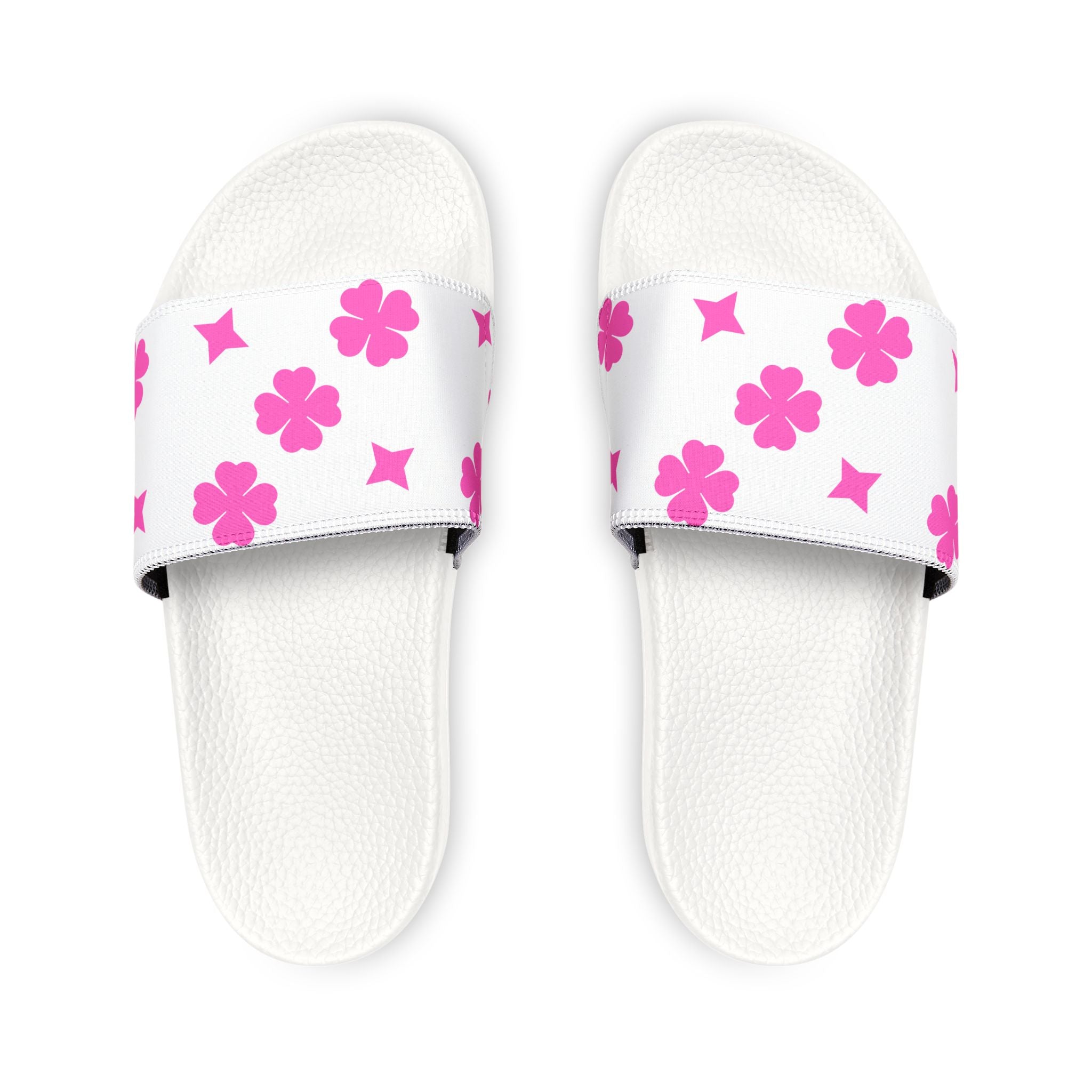 Women Slide Sandals — Pink Stars Removable- White Striped Strap Slides