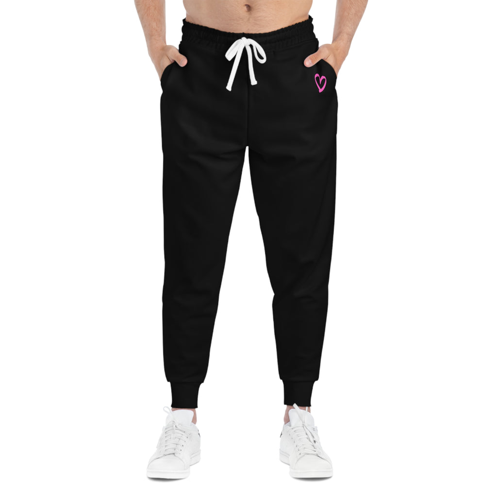 Black Athletic Joggers with Pink Heart Accent — Casual Sweatpants