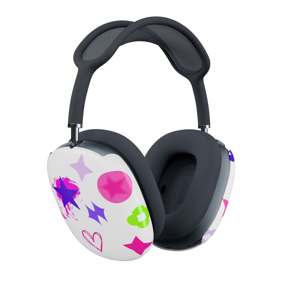 AirPods Max Shell Case — Neon Stars & Hearts Protective White Cover