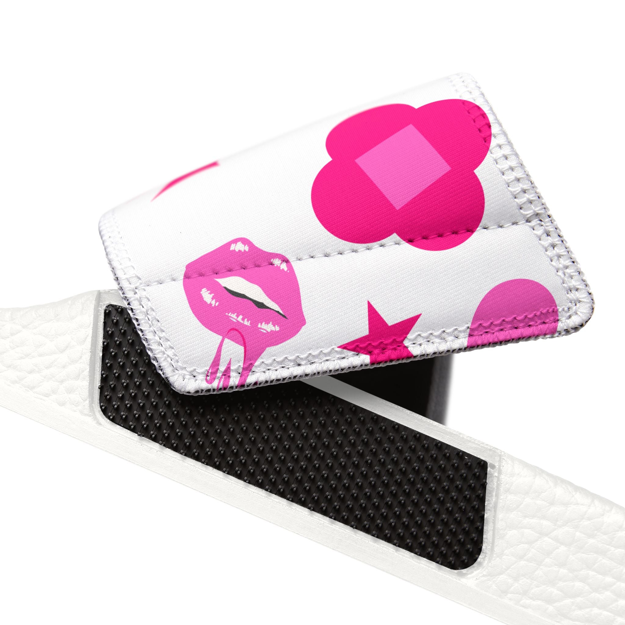 Women Slide Sandals — Pink Hearts & Stars Removable-Striped Strap Slides