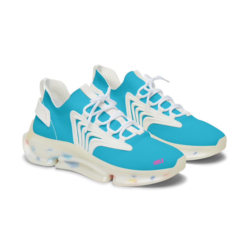 Neon Ocean Blue Women's Mesh Sneakers — Lightweight Breathable Athletic Shoes